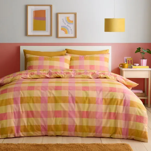 Fusion Block Check Polycotton Duvet Cover & Pillowcase Set 1