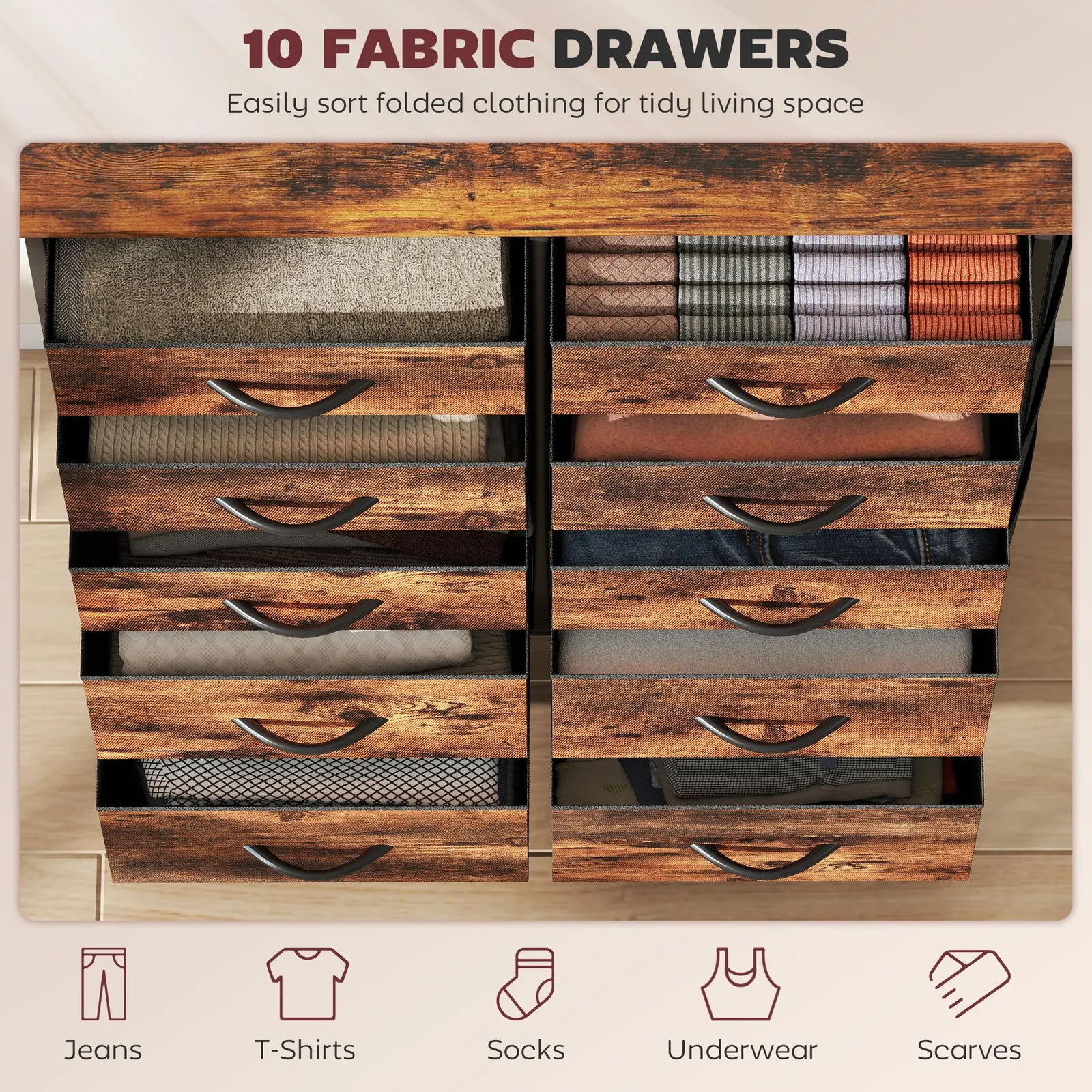 HOMCOM Fabric Chest of Drawers, Drawer Dresser for Bedroom in Brown 4