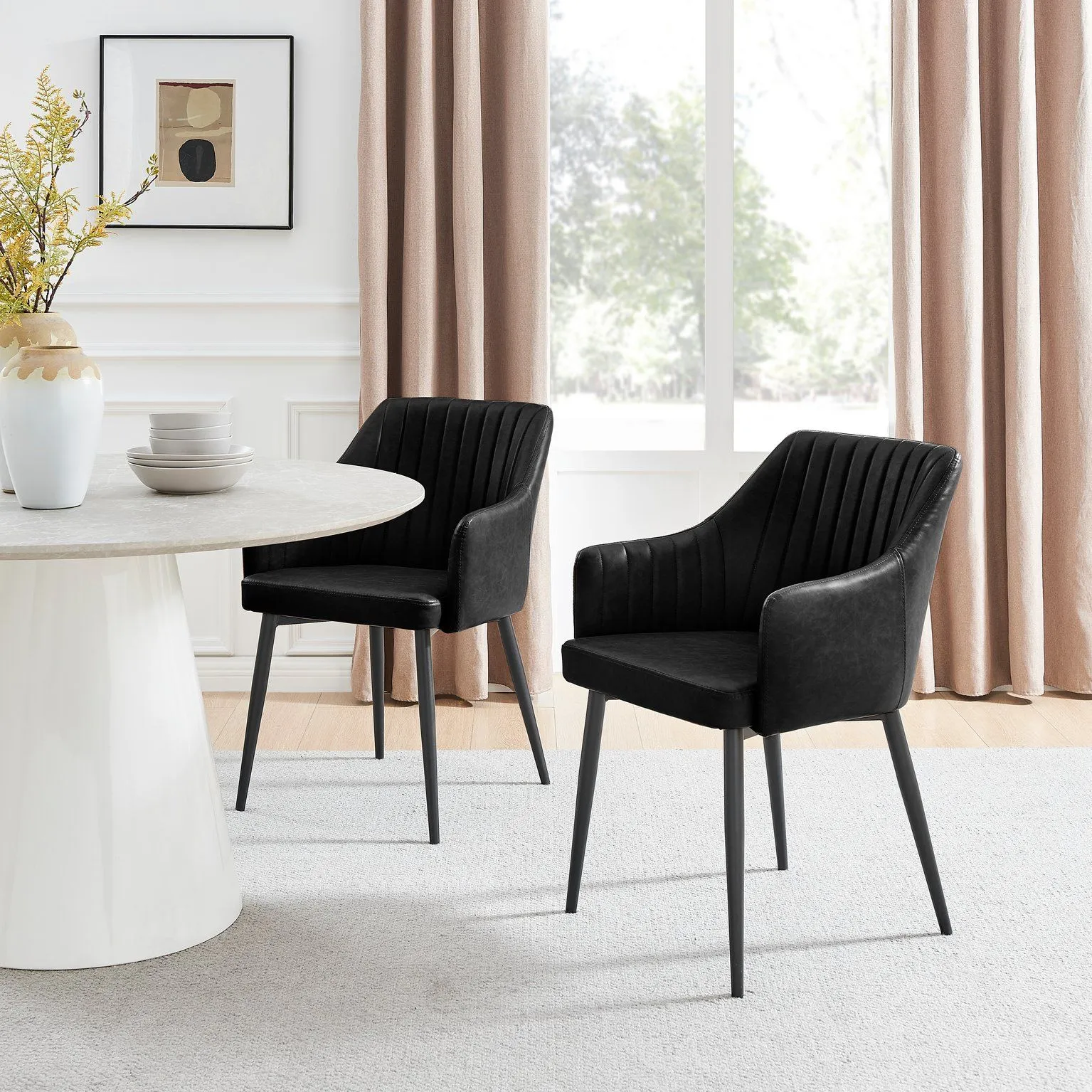 FurnitureboxUK Set of 2 Calla Faux Leather Dining Chairs With Black Metal Legs 2