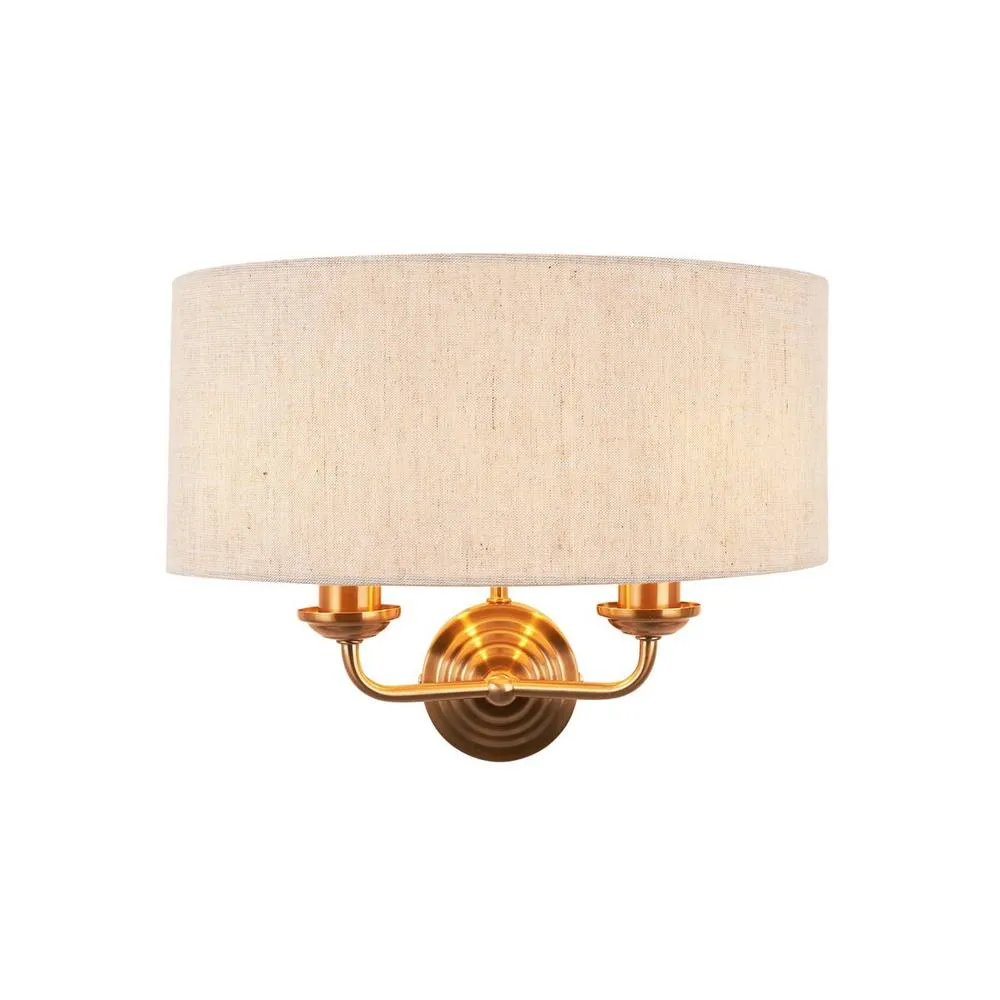 Netlighting Highclere Wall Lamp with Shade Vintage Brass Natural Linen 2x E14 in Gold