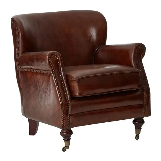 Sadalmelik Leather Classic Armchair In Mocha Brown