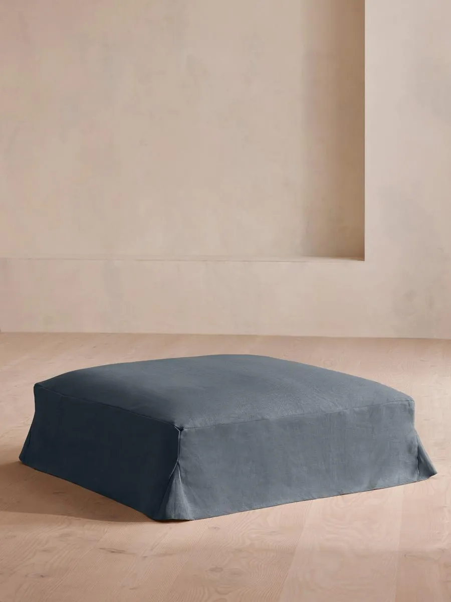 Roma Square Ottoman, Linen, Prussian Blue
