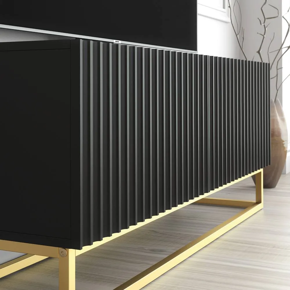 Creative Furniture Ripple TV Unit 100cm - Modern Fluted Design with Push to Open Doors in Black 4