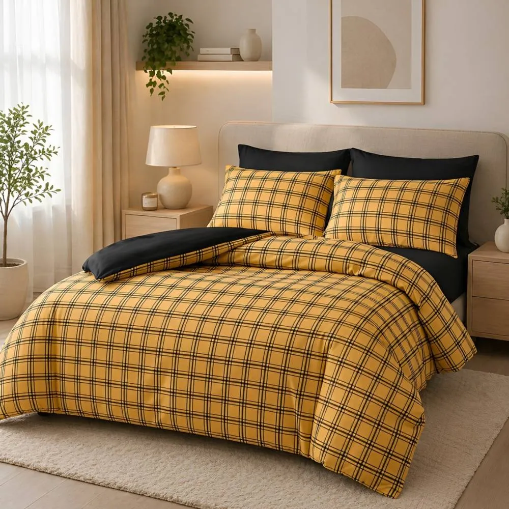 Pamposh Premium Checkered Duvet Cover Set in Yellow