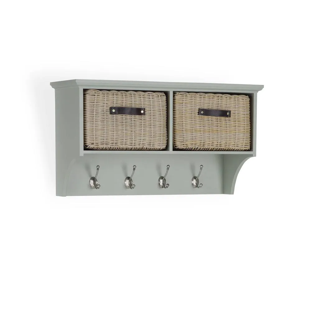 Statement Furniture Tetbury Coat Rack Hanging Shelf with 2 Brown Storage Baskets in Light Green 4