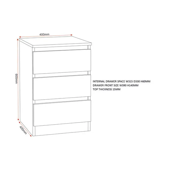 Walker 3 Drawer Bedside Table 6