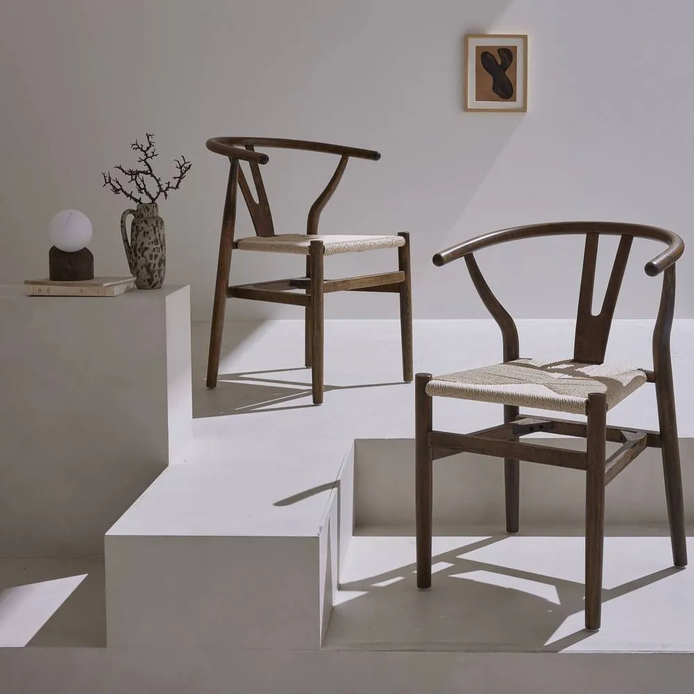 sweeek Pair of wooden chair with rope seat in Brown 4
