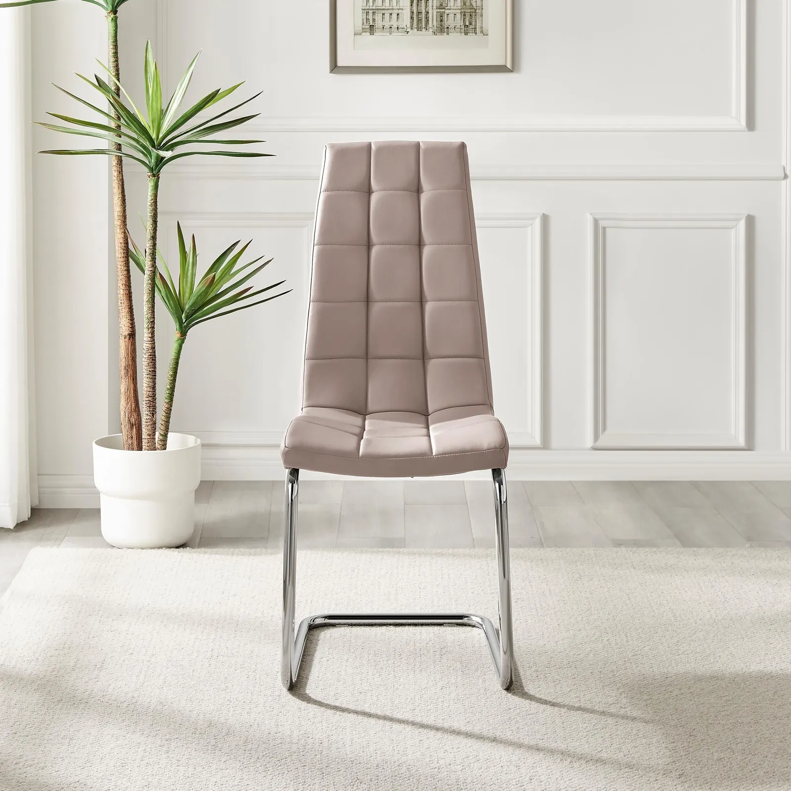 FurnitureboxUK Set of 2 Murano Deep Cushioned Soft Touch Faux Leather Dining Chairs With Silver Chrome Metal Legs in Beige 5