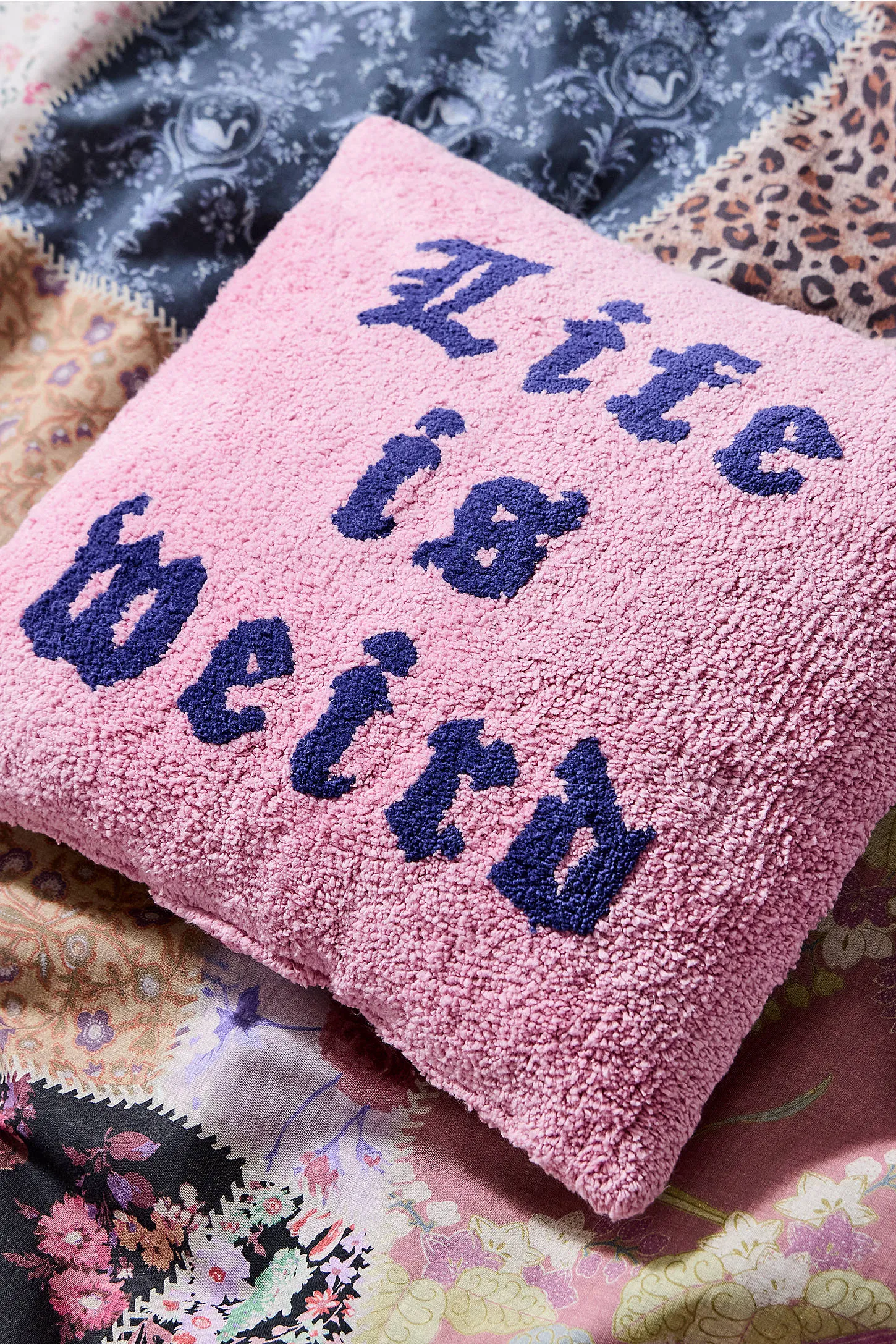 Life Is Weird Tuft Cushion - Pink 2