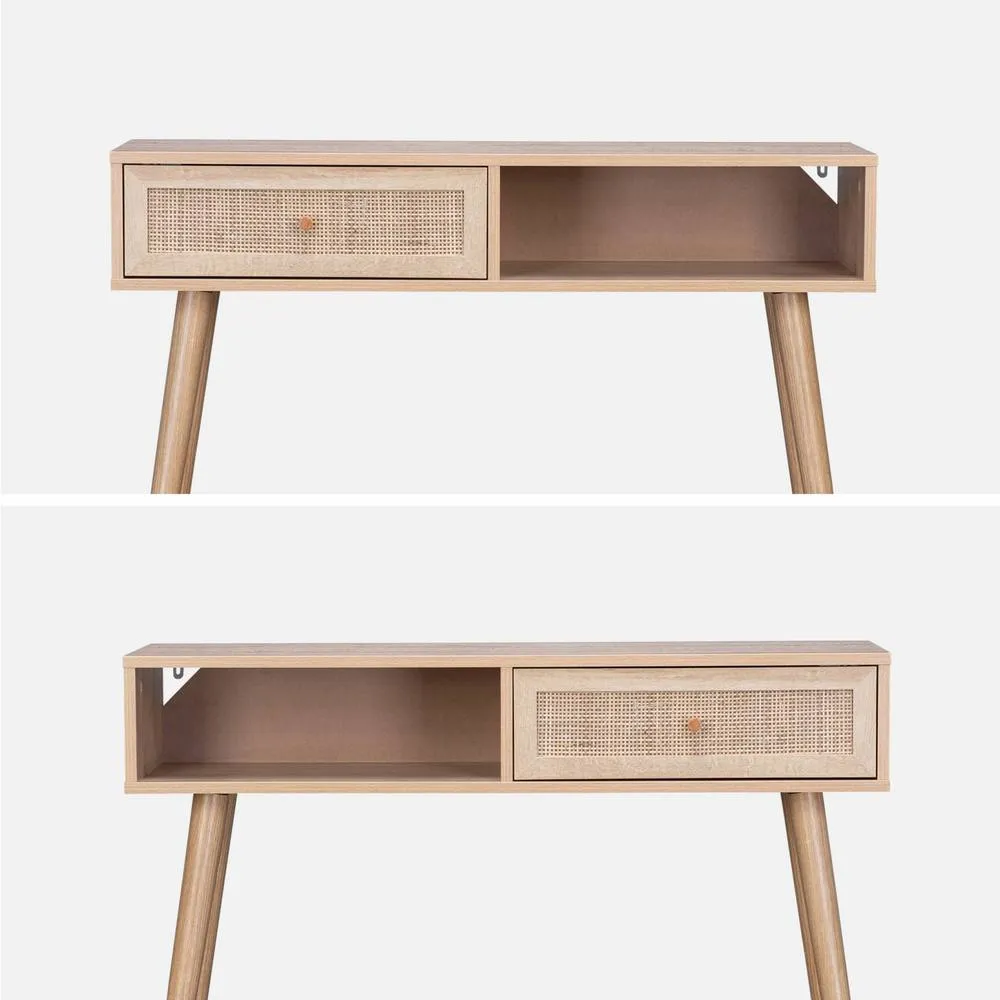 sweeek 100cm wood & cane decor console table in Beige 4