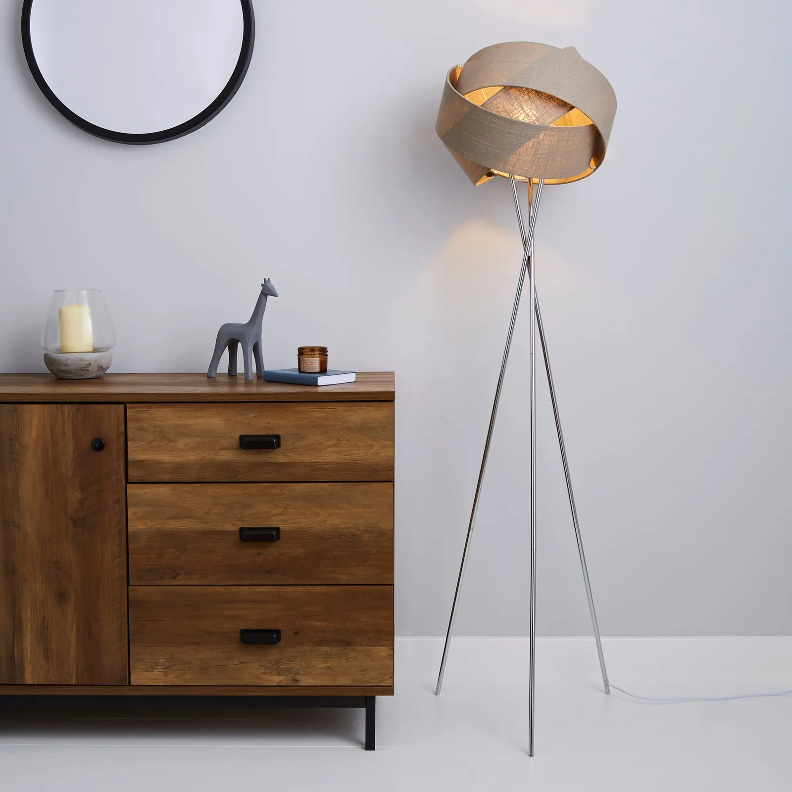 Elements Harley Tripod Grey Floor Lamp Grey