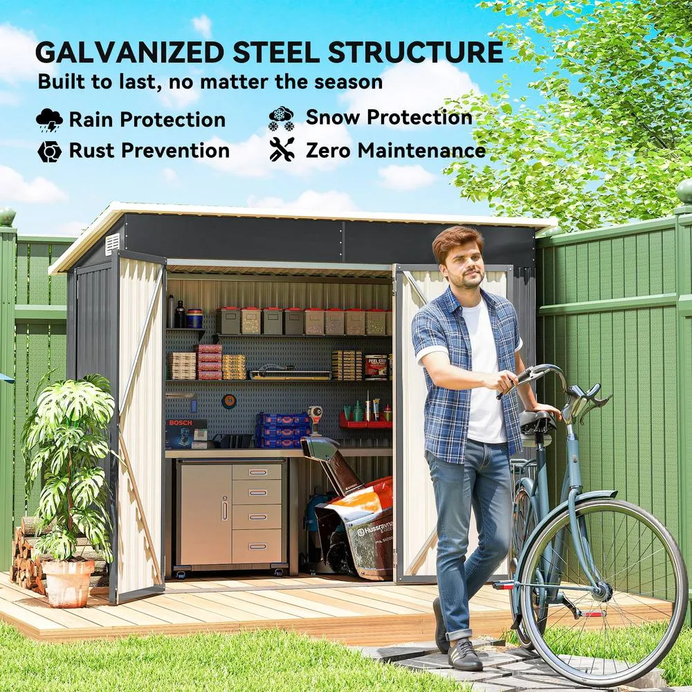 OUTSUNNY Outdoor Storage Shed, 7.5 x 4.3ft Metal Garden Shed in Dark Grey 5