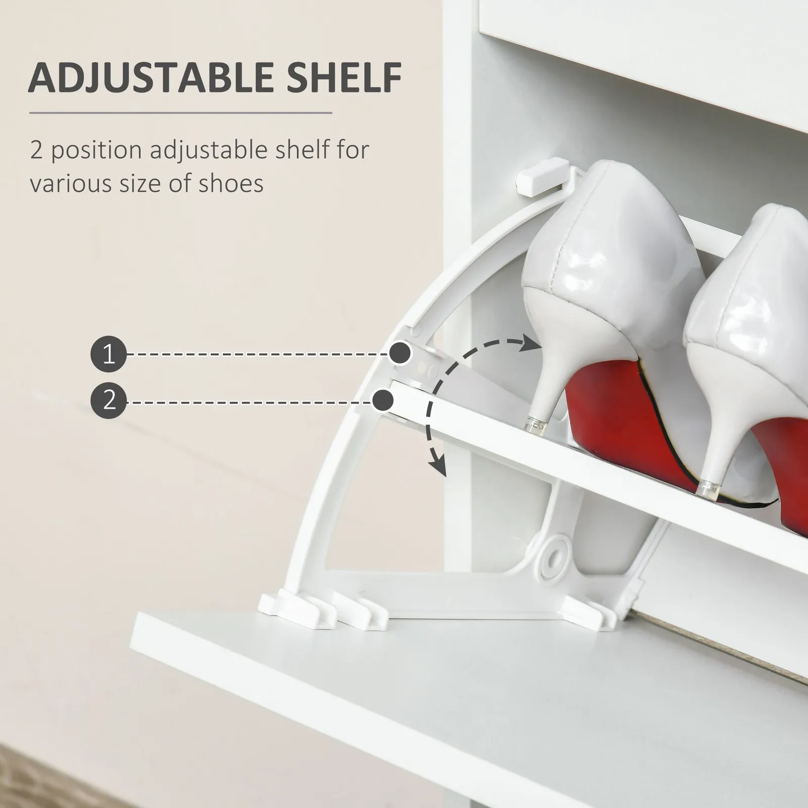 HOMCOM Tipping Shoe Cabinet Hall Organizer with Flip Drawers in White 5
