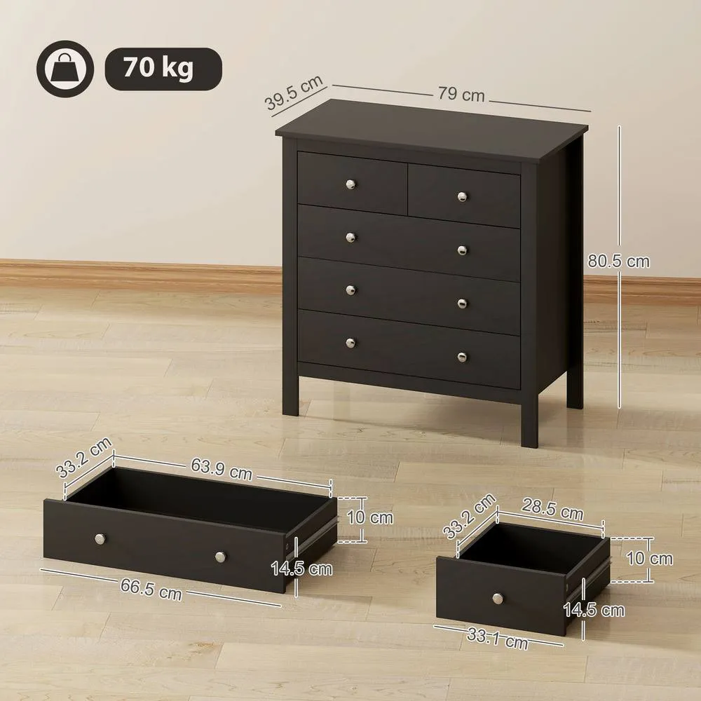 HOMCOM Modern Chest Of Drawers, 5 Drawer Unit Storage Chest for Bedroom in Black 3