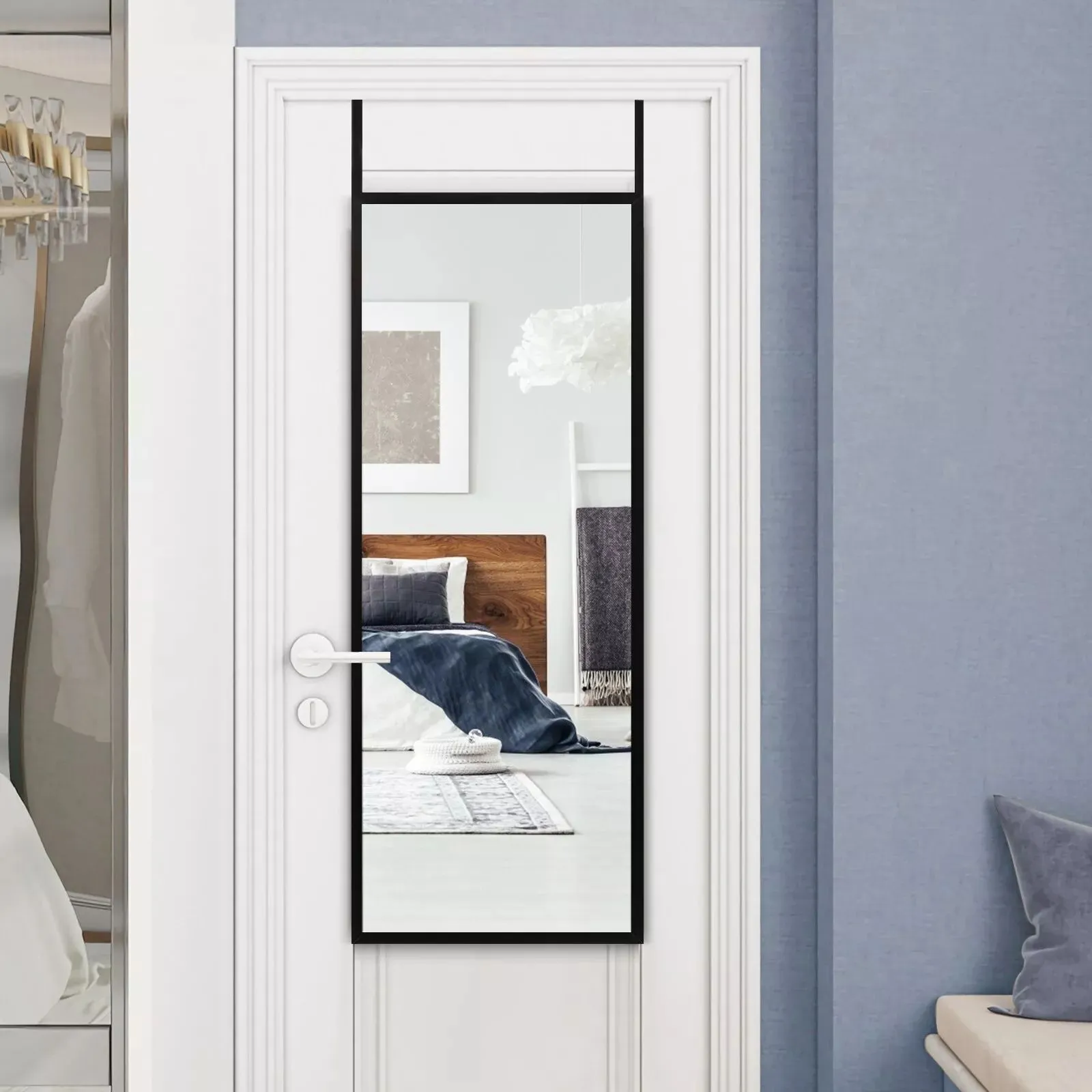 Costway 2 IN1 Full Length Mirror Over the Door Dressing Mirror Wall Mounted Makeup in Black 3