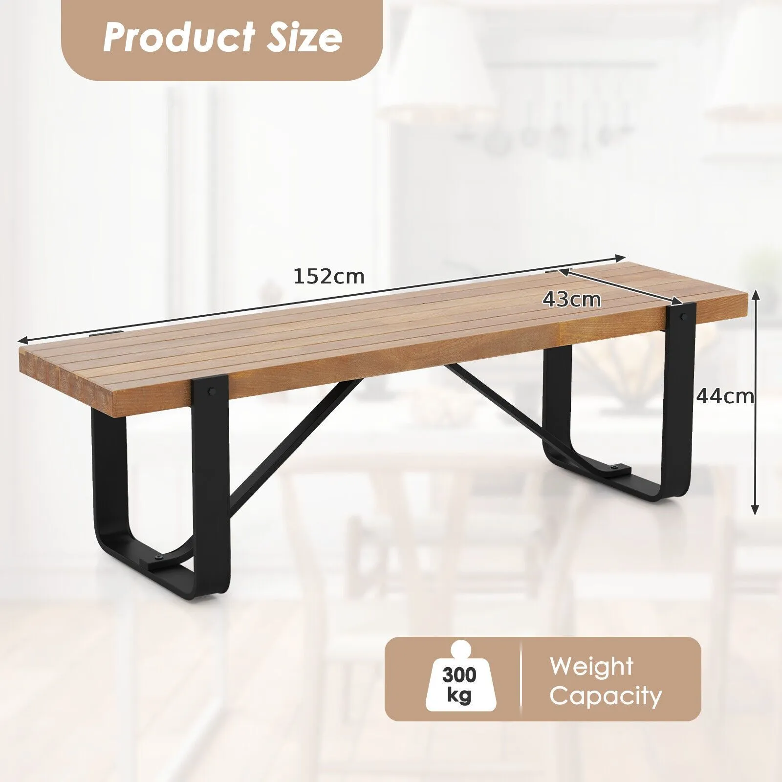 Costway Entryway Bench 152cm Long Hallway Bench Bedroom Wooden Shoe Rack Dining Bench in Natural 2