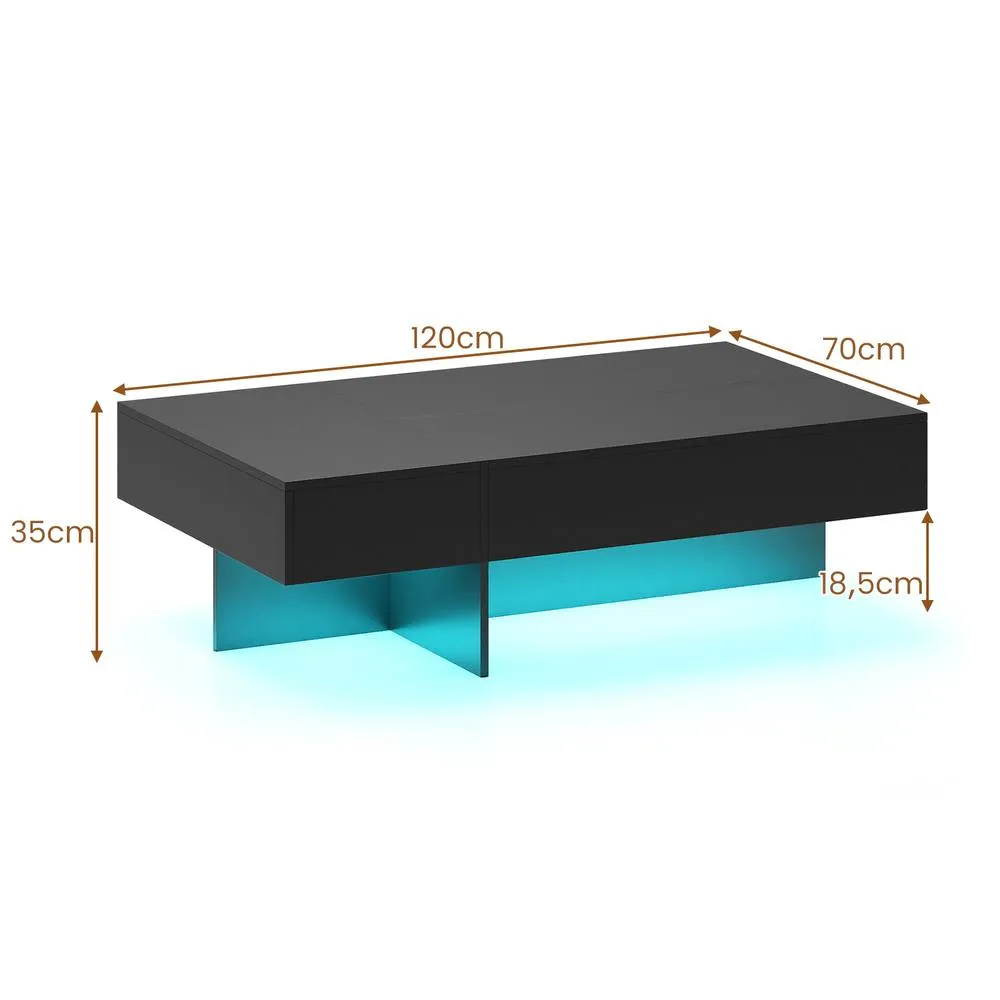 Costway Modern LED Coffee Table High-Gloss Accent Table with 3 Storage Drawers in Black 2