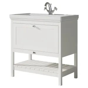 Bayswater Hartleigh Pointing White Traditional Freestanding Vanity Unit & 1 Tap Hole Traditional Recessed Basin - 800mm 2