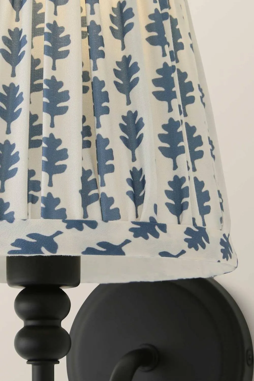 ValueLights Binky Pair of Rechargeable Black Wall Lights & Floral Pleated Shades in Mid Blue 5