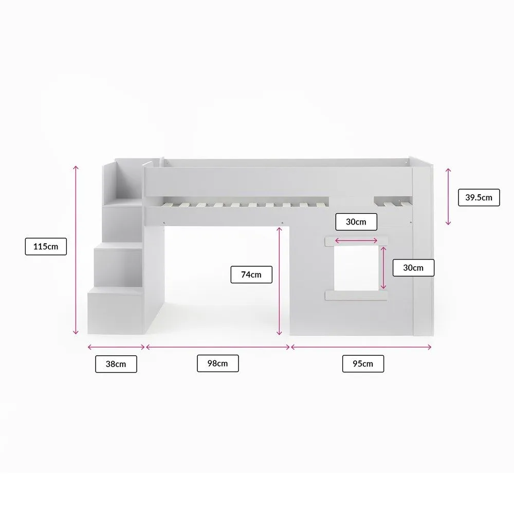Flair Marlowe Mid Sleeper Bed with Steps & Storage in White 6
