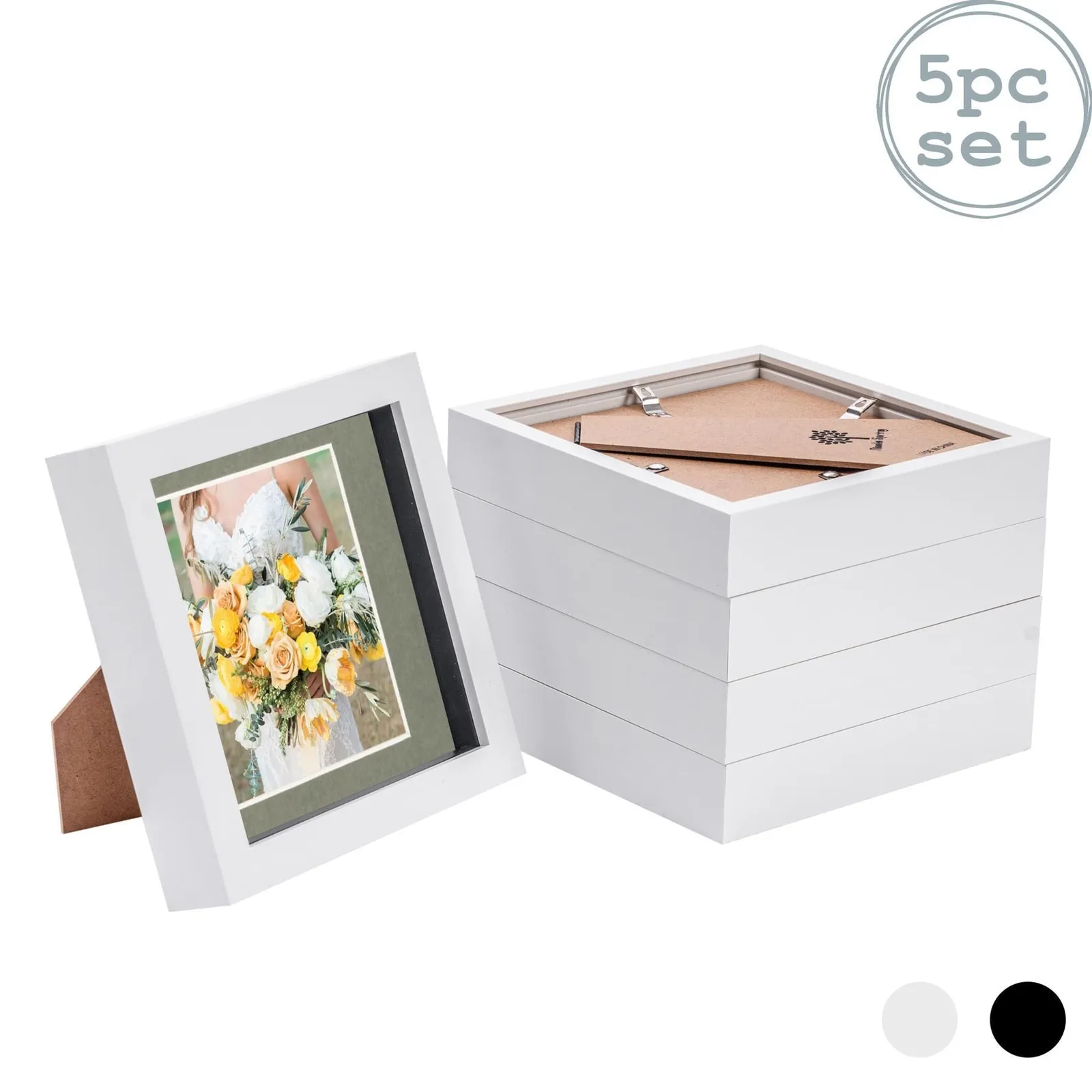 Nicola Spring 3D Box Photo Frames - 6 x 6" with 4 x 4" Mount - White Mount - Pack of 5