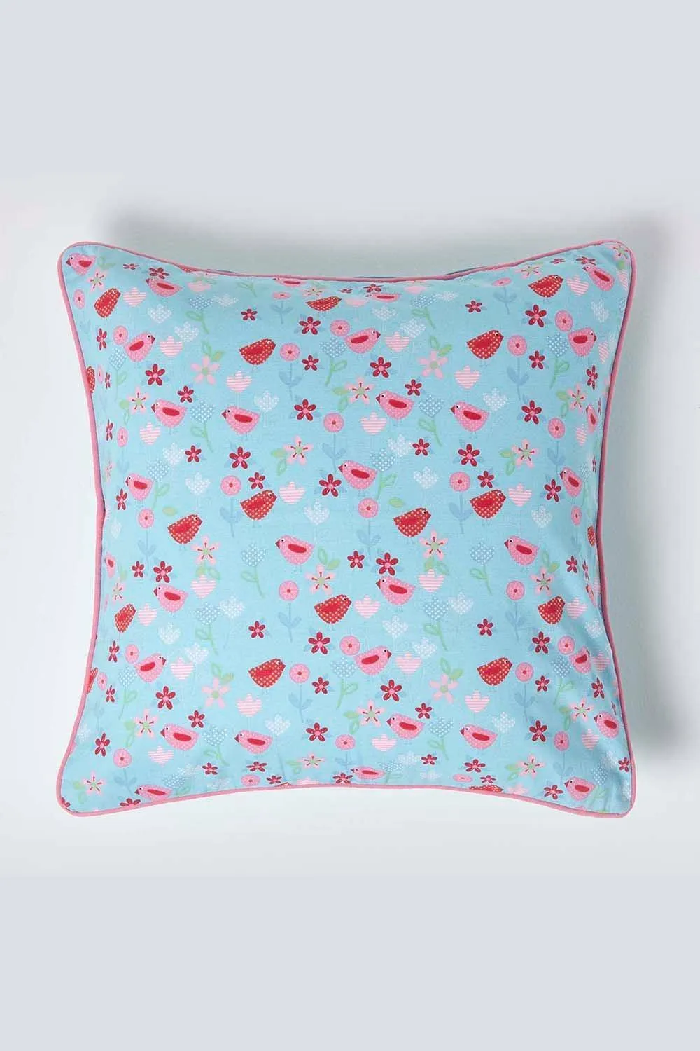 Homescapes Cotton Birds & Flower Cushion Cover in Blue