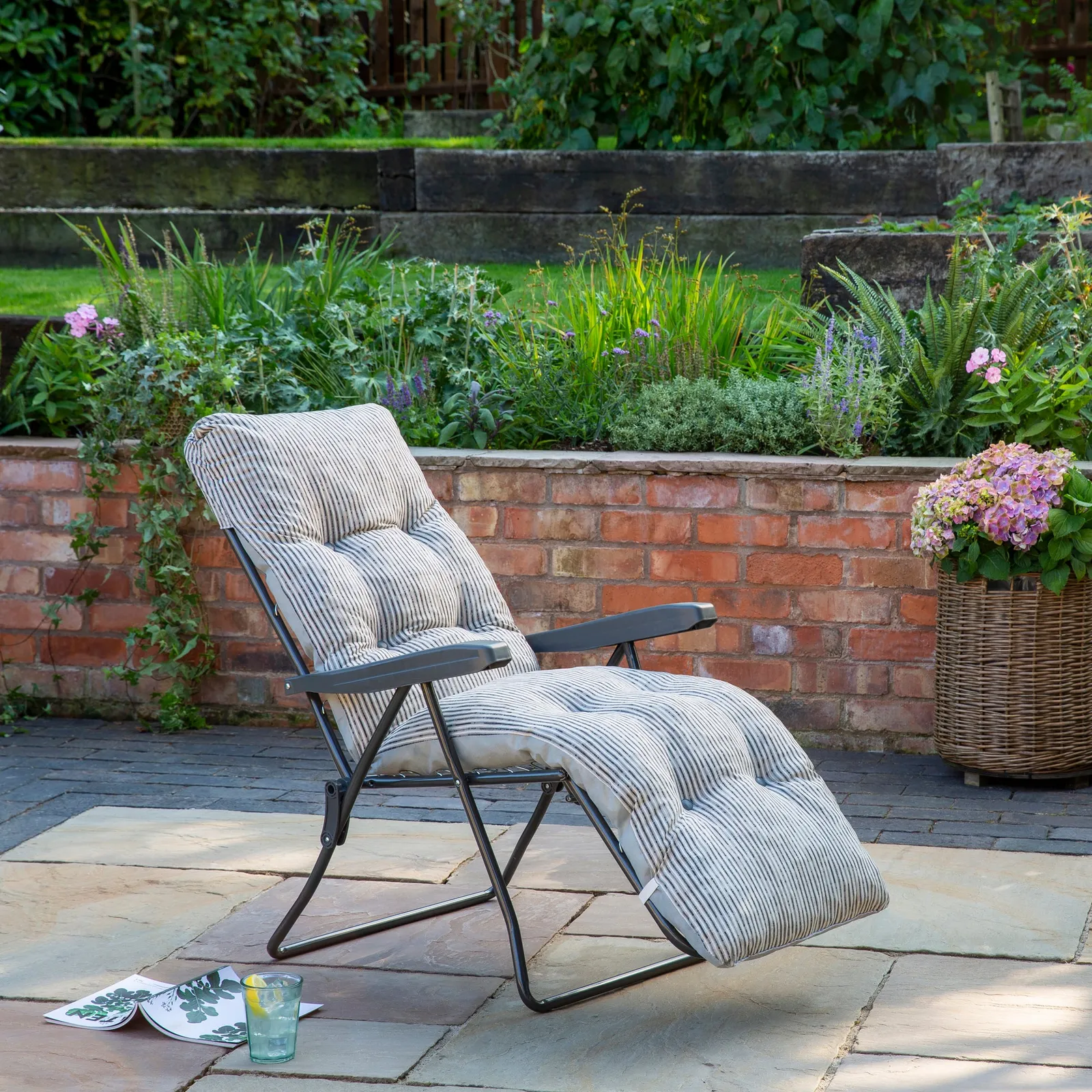 Padded Foldable Striped Lounger MultiColoured