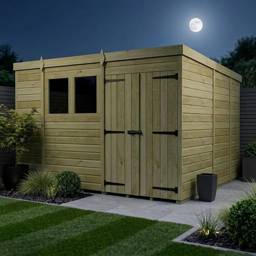 Buttercup Farm 10ft x 9ft Pent Garden Shed Double Door With Windows - Timber in Brown 3