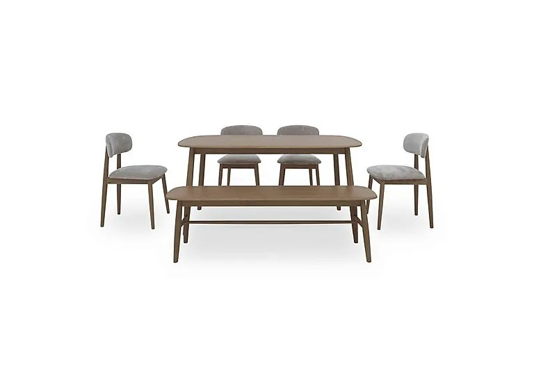 Stockholm Fixed Dining Table with 4 Wooden Chairs and a Bench - Dark Oak