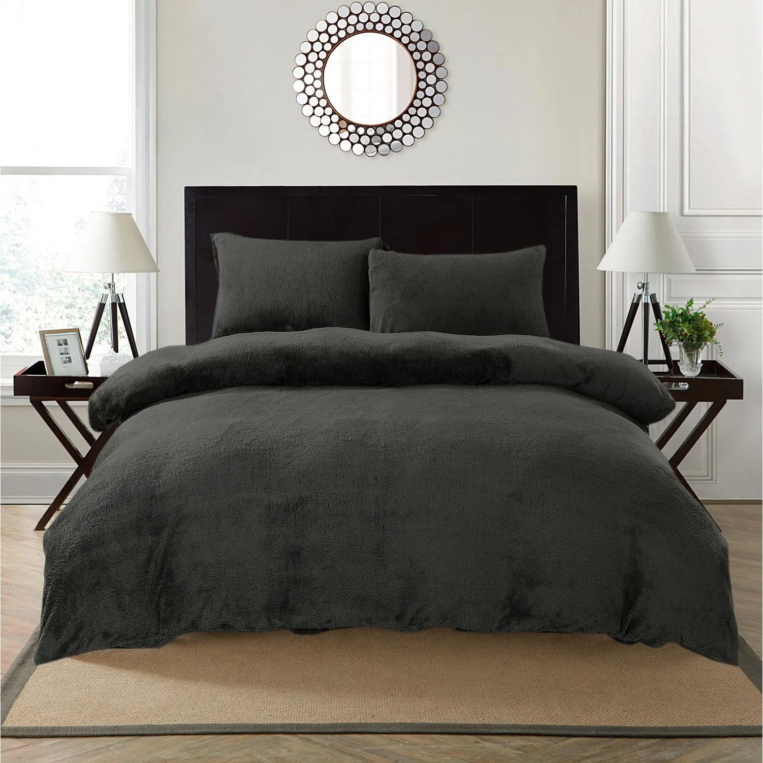 Snug City Teddy Bear Fleece Soft Cosy Duvet Cover + Pillow Case Set in Charcoal
