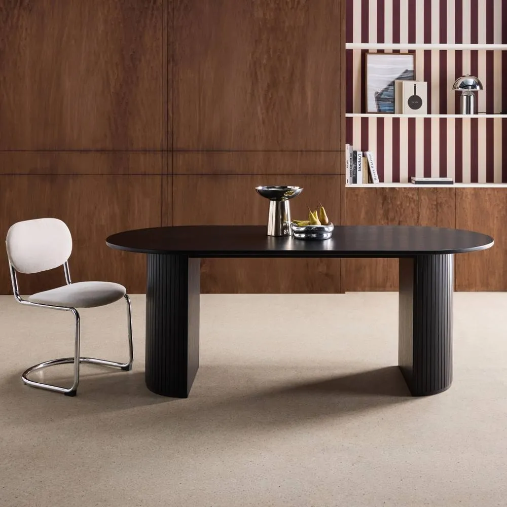 sweeek Oval dining table 200cm in rubberwood & oak veneer, seats 6-8 in Black 1