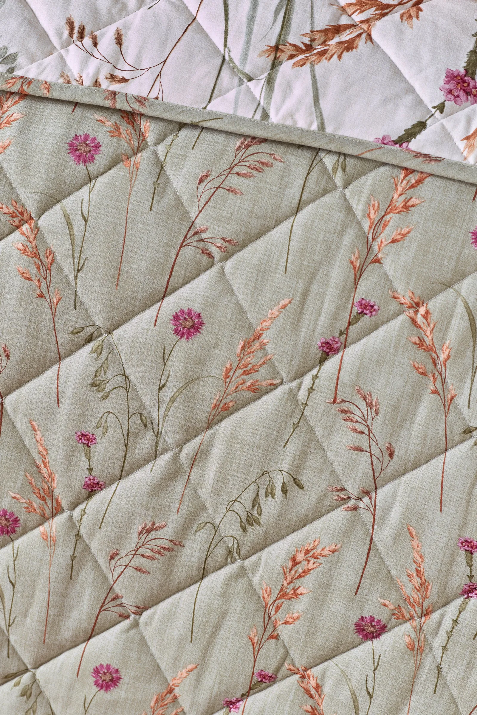 Catherine Lansfield 'Brushed Grasmere Floral' Cotton Reversible Quilted Bedspread in Green 4
