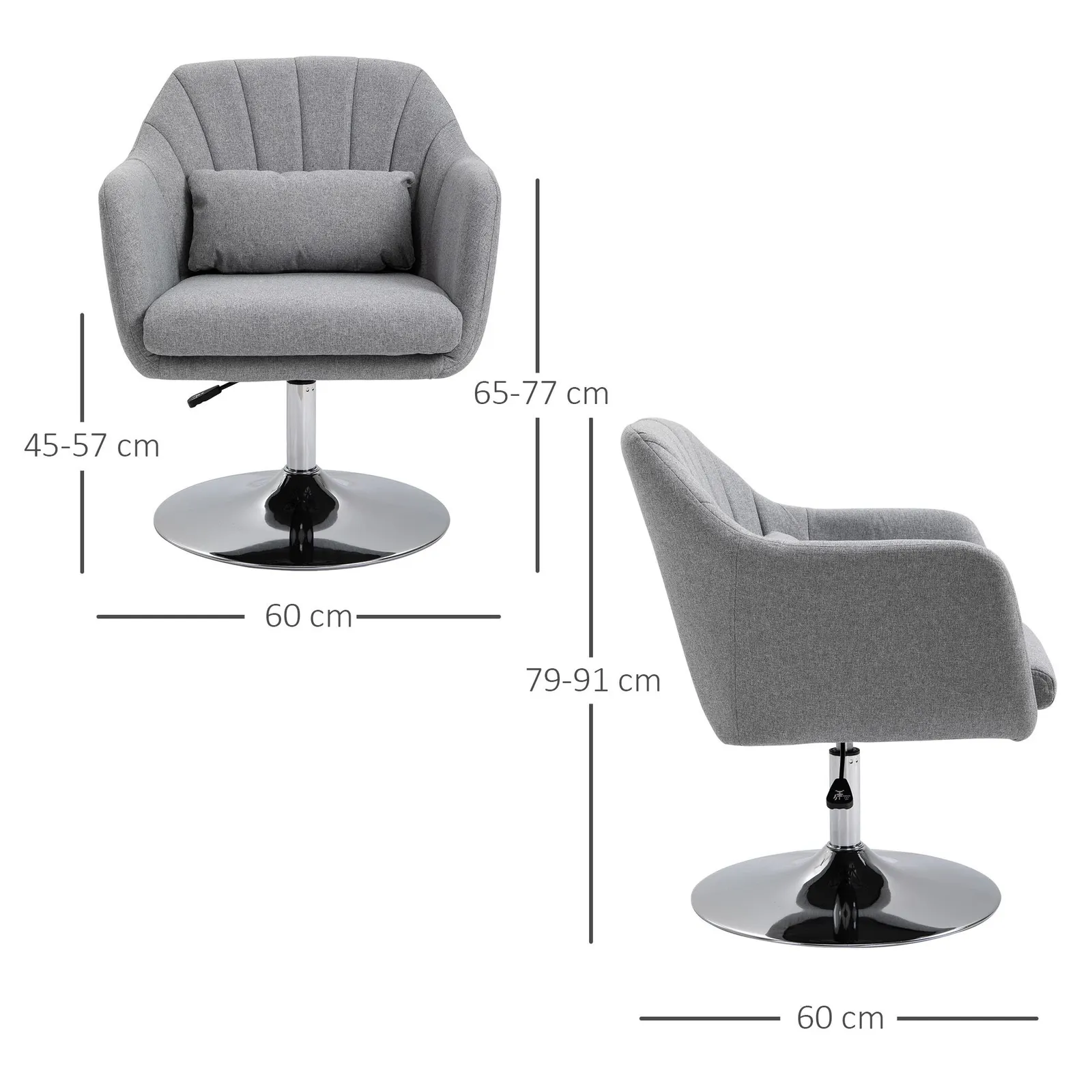 HOMCOM Stylish Retro Linen Swivel Tub Chair Steel Frame Cushion Seat in Light Grey 3