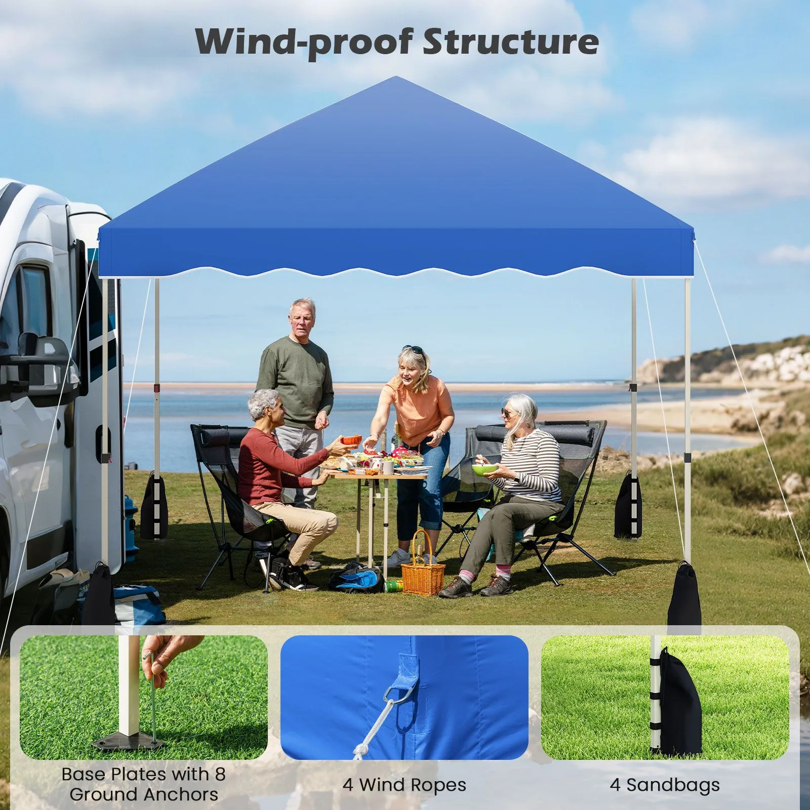 Costway 300 x 300 cm Pop up Canopy Tent Portable Foldable Patio Shelter in Blue 4