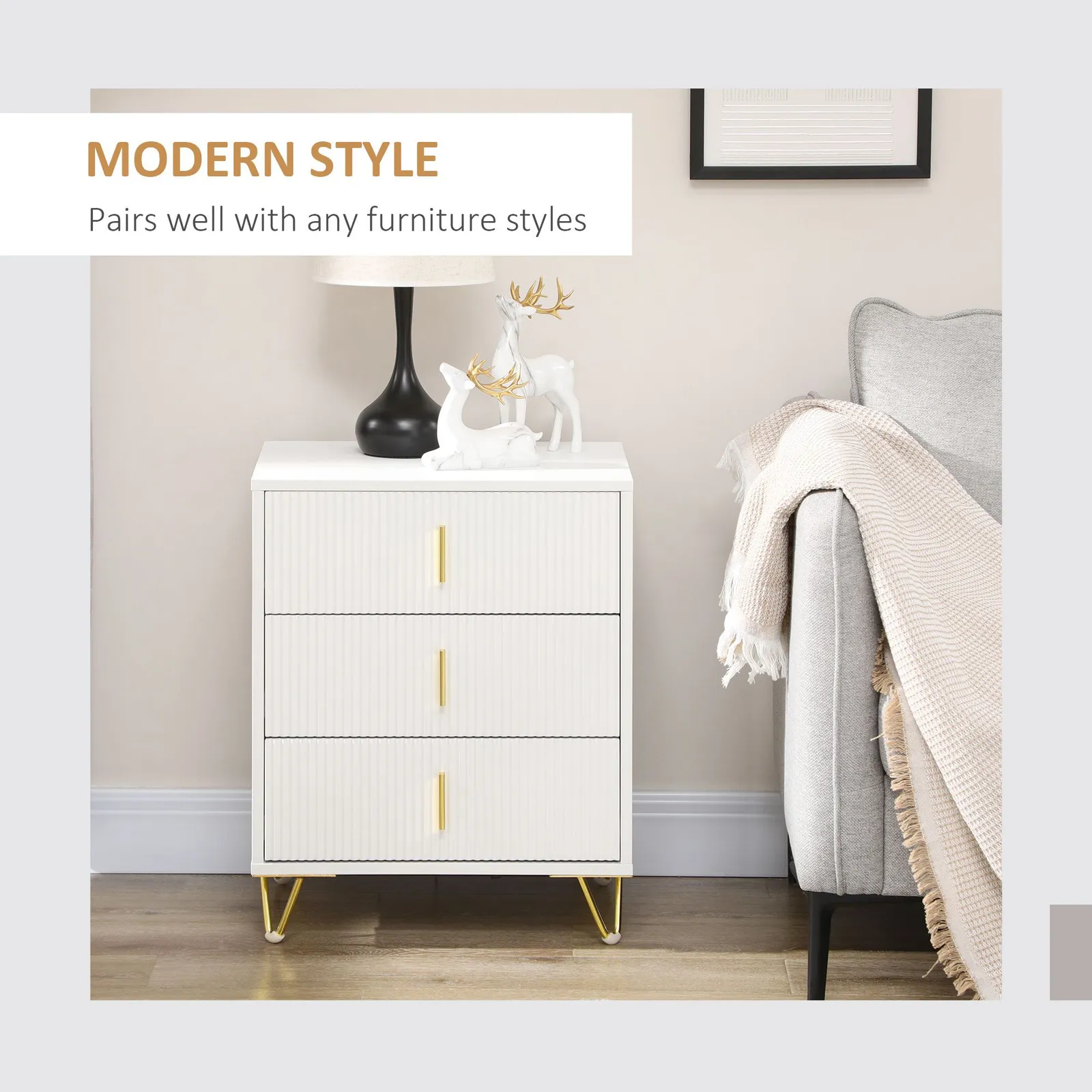 HOMCOM 3 Drawer Dresser, Chest of Drawers Storage Cabinet, White 4