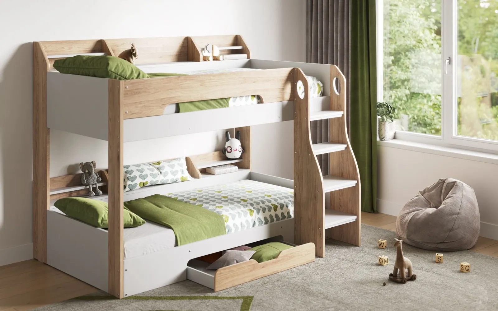 Flair Flick Bunk Bed with Storage in Light Oak 1