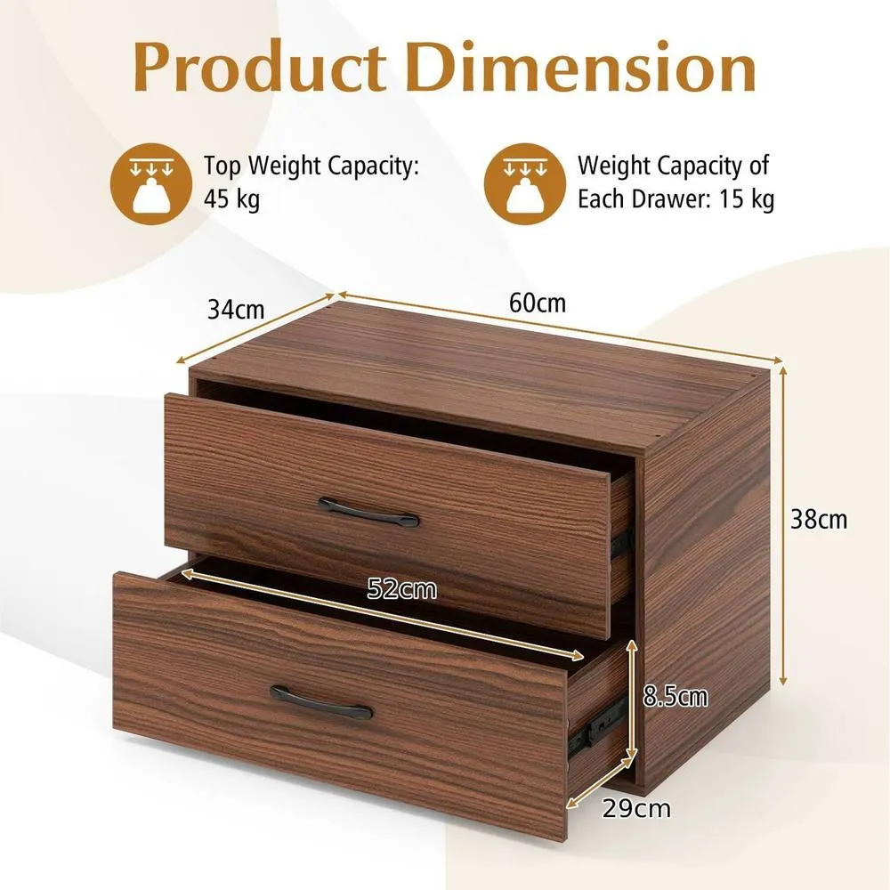Costway Stackable 2-Drawer Dresser Wooden Storage Cube Dresser-Walnut in Brown 3