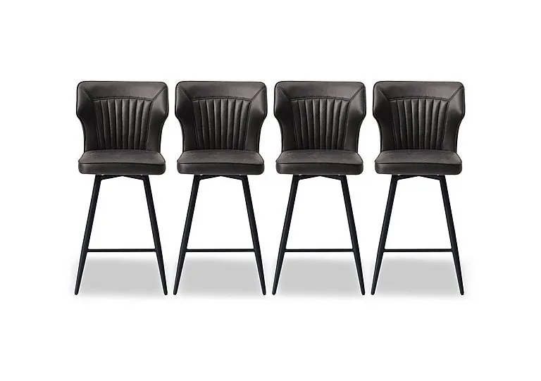 Jayden Set of 4 Faux Leather Swivel Bar Stools - Dark Grey