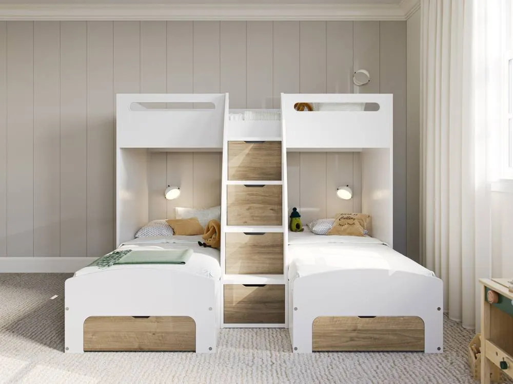Flair Eddie Staircase Triple Bunk Bed with Storage in White 3