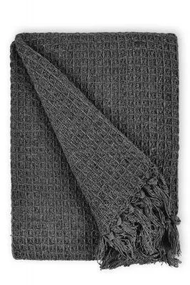 New Edge Blinds NewEdgeBlinds Waffle Collection Recycled Cotton Throw in Charcoal (70" x 100"), Grey