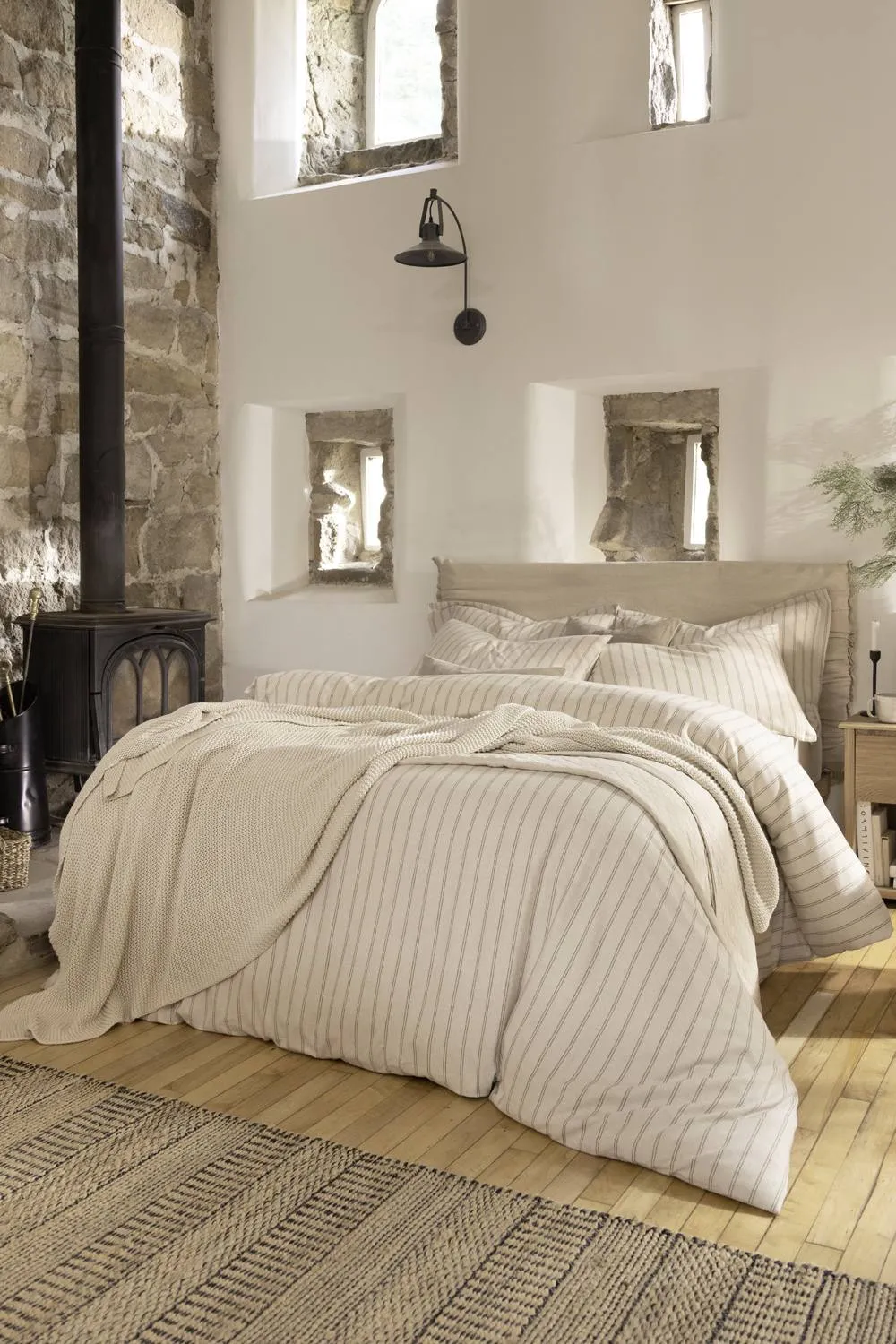 CHRISTY Flannel Stripe 100% Super Soft Brushed Cotton Duvet Sets in Beige 1