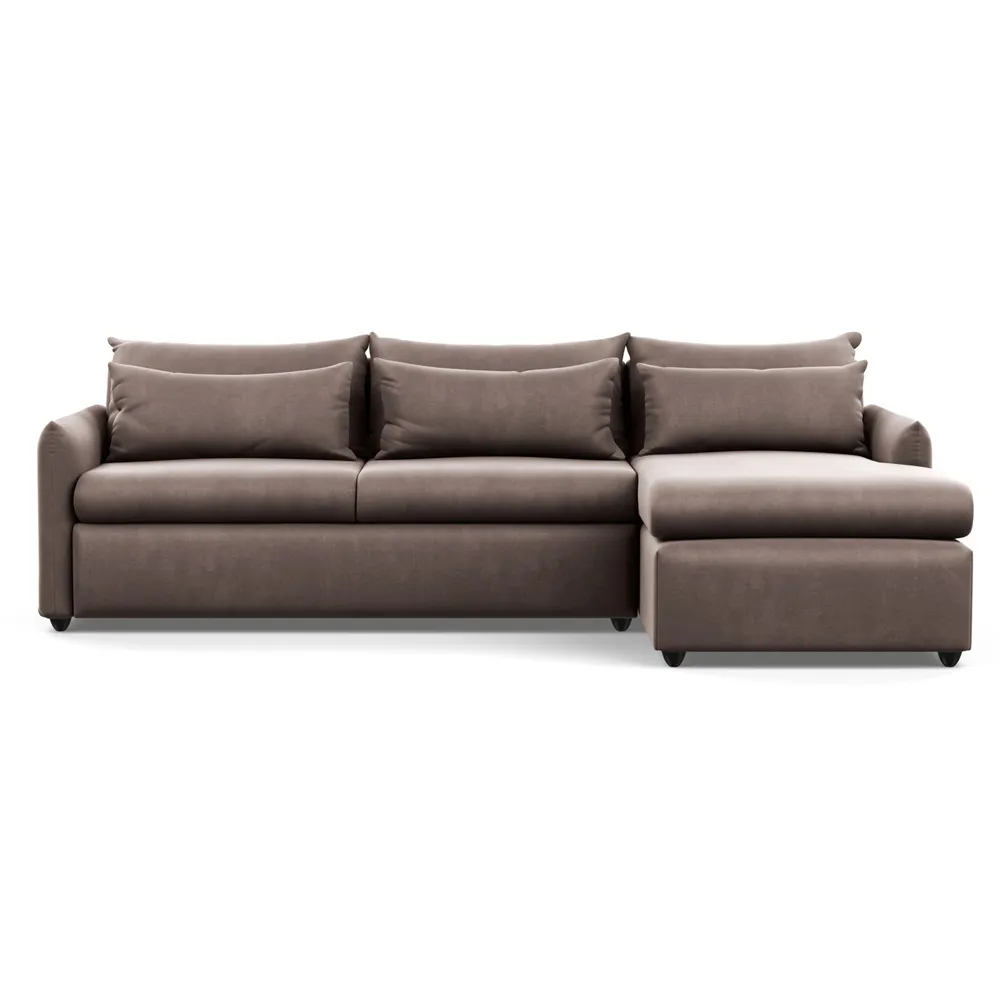 Heal's Pillow Large Right Hand Corner Chaise Velvet Mink Black Feet