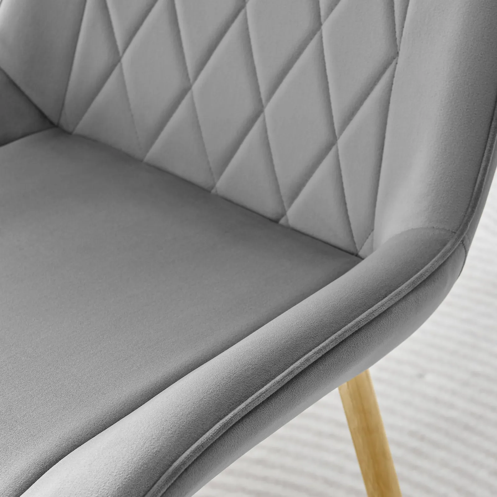 FurnitureboxUK Set of 2 Pesaro Luxury Soft Touch Diamond Pattern Velvet Dining Chairs With Gold Chrome Metal Legs in Grey 6