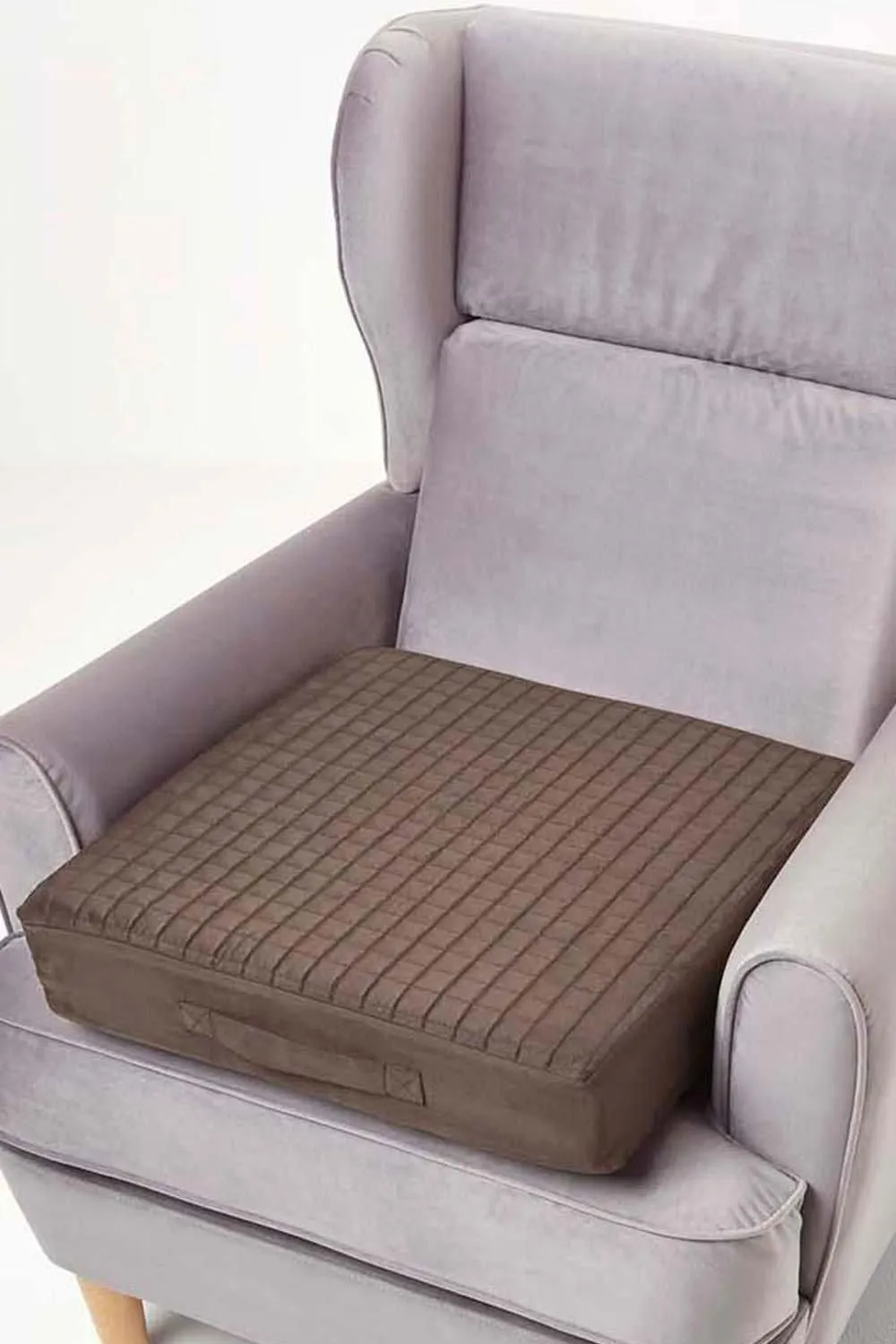 Homescapes Quilted Polyester Armchair Booster Cushion Cover in Chocolate 2