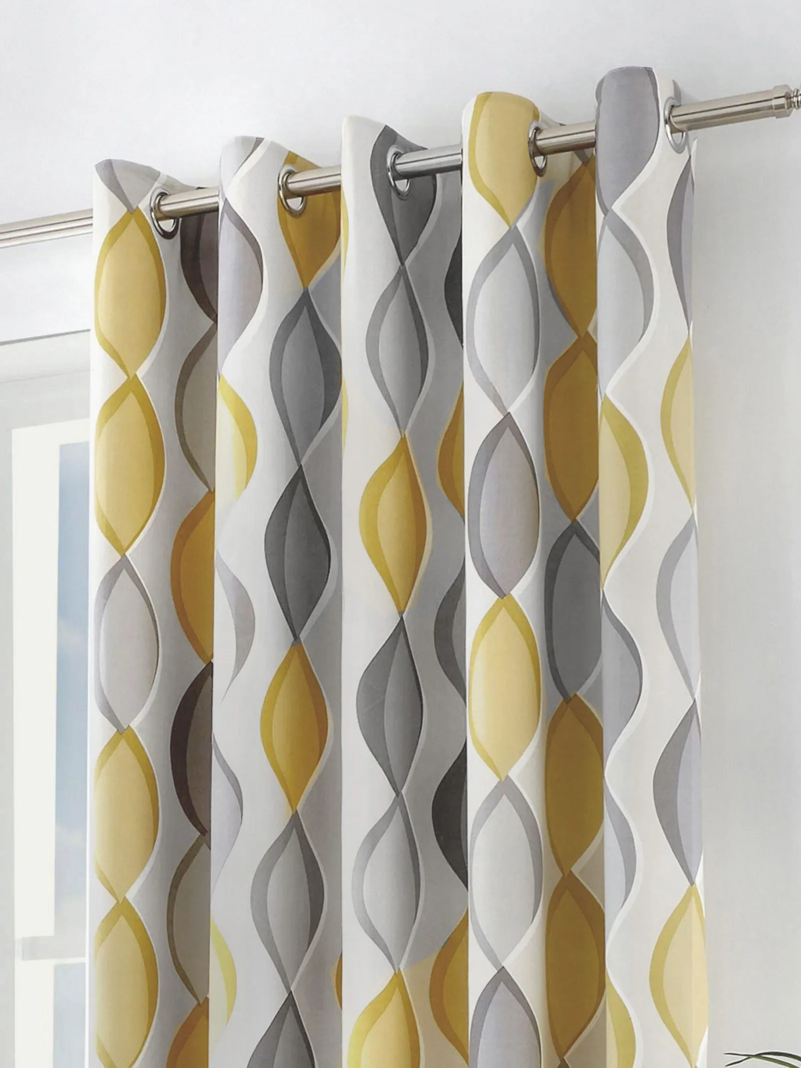 Fusion 'Lennox' Modern Geo Print Eyelet Curtains in Yellow 2