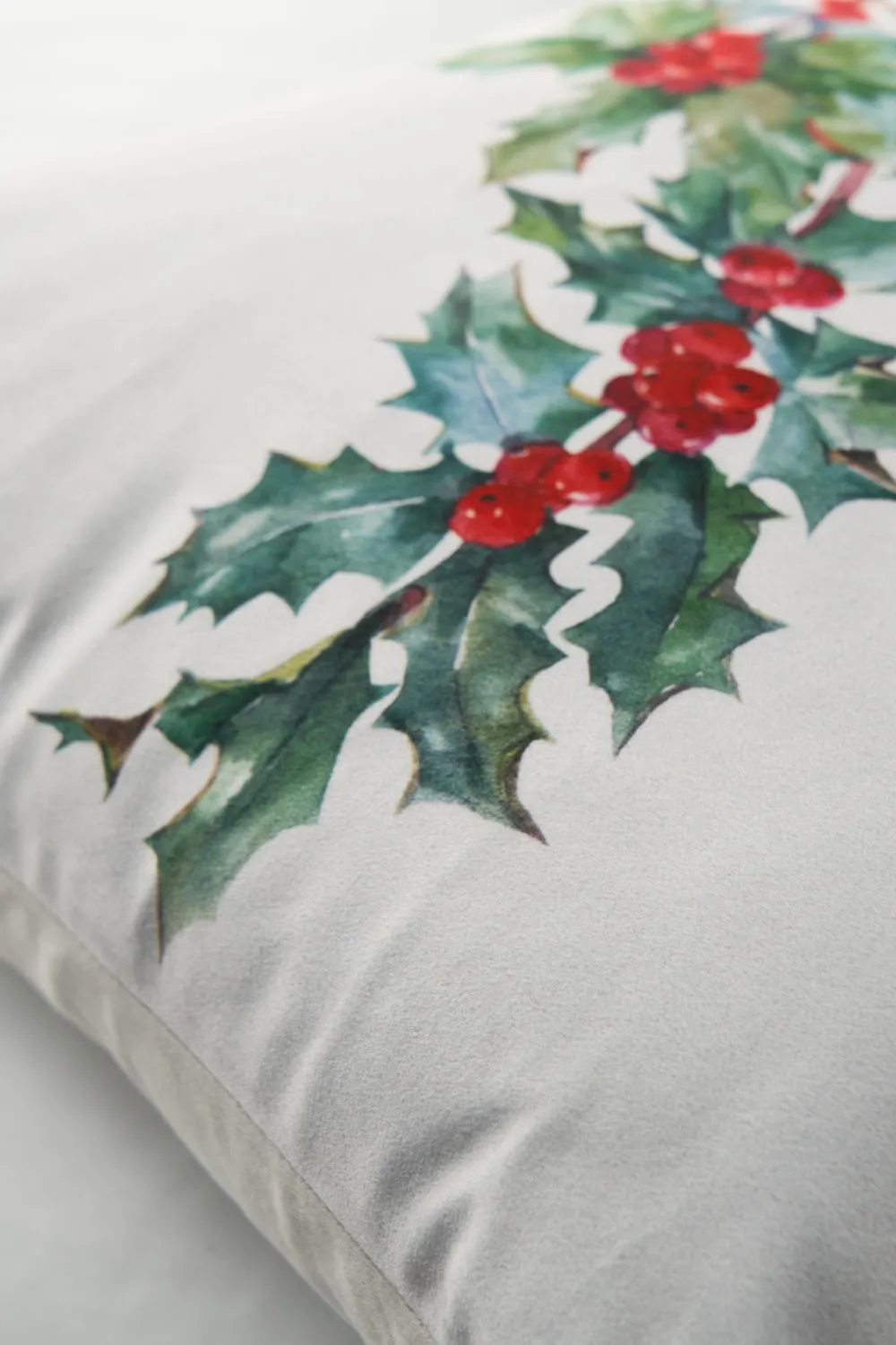 BHS Christmas Holly Print Cushion in Green 3