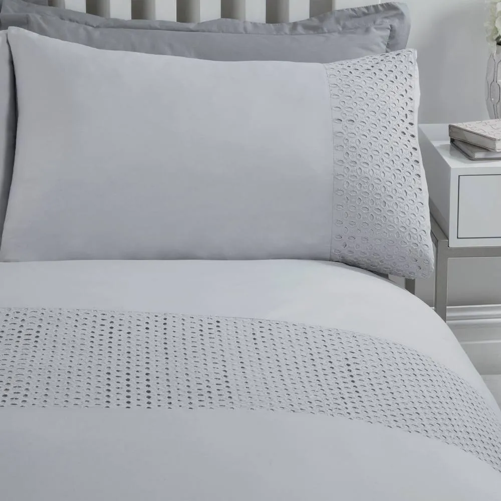 Smart Living Luxury Super Soft Stylish Lace Panel Duvet Cover with Pillowcases in Silver 3