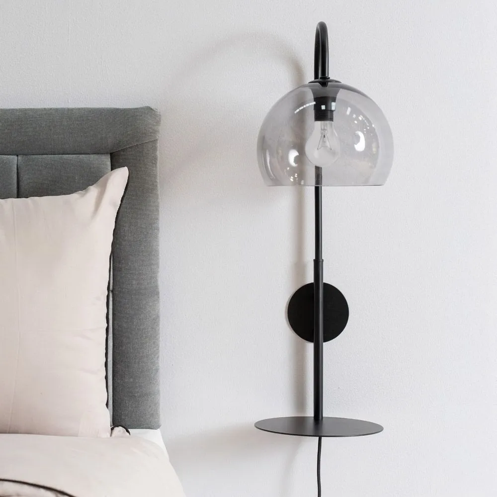 ValueLights Glenn Smoked Glass Globe Shade Wall Light with Matte Black Shelf with LED Bulb 3