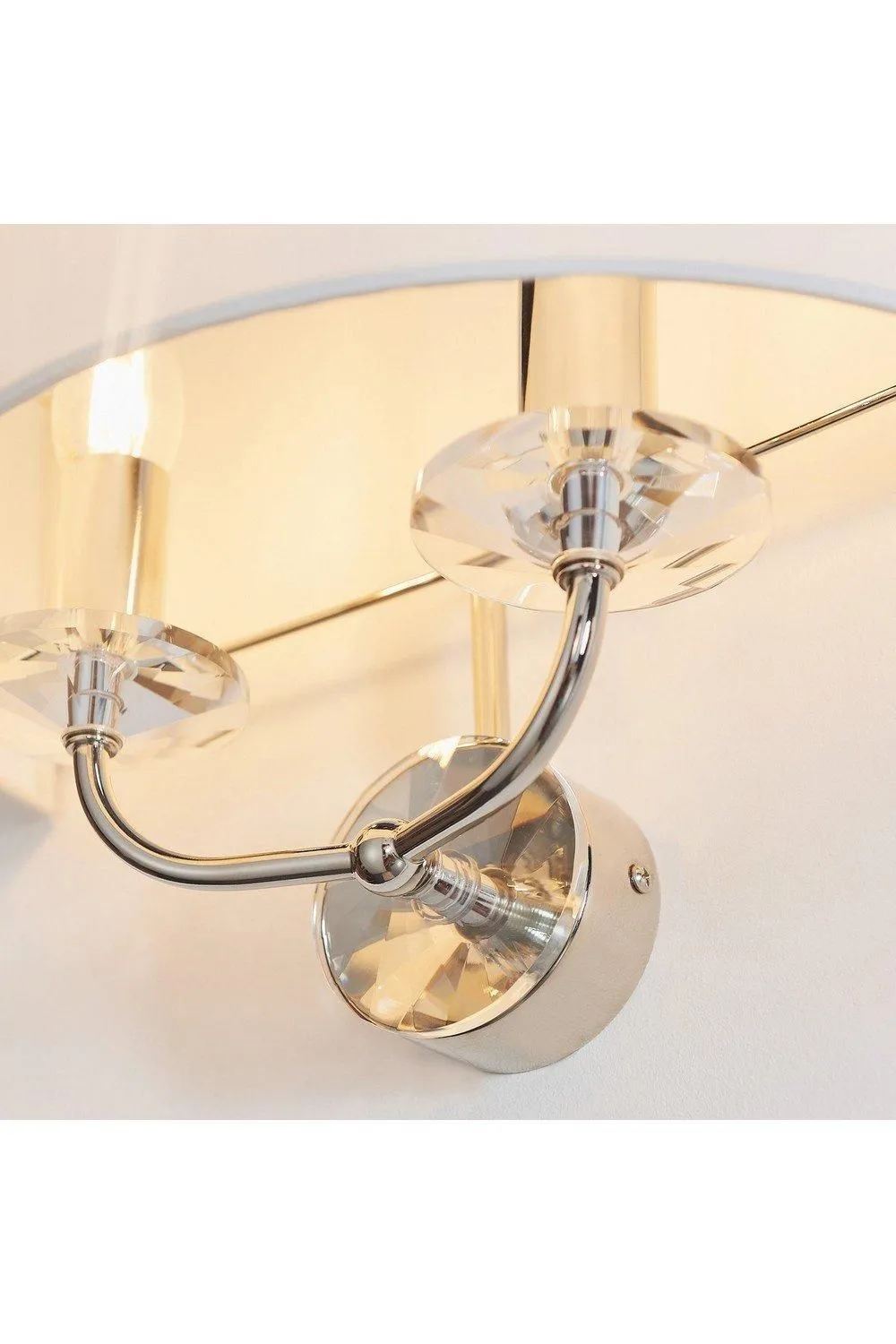 Netlighting Nixon 2 Light Indoor Candle Wall Light Nickel Plate White Faux Silk E14 in Grey 5
