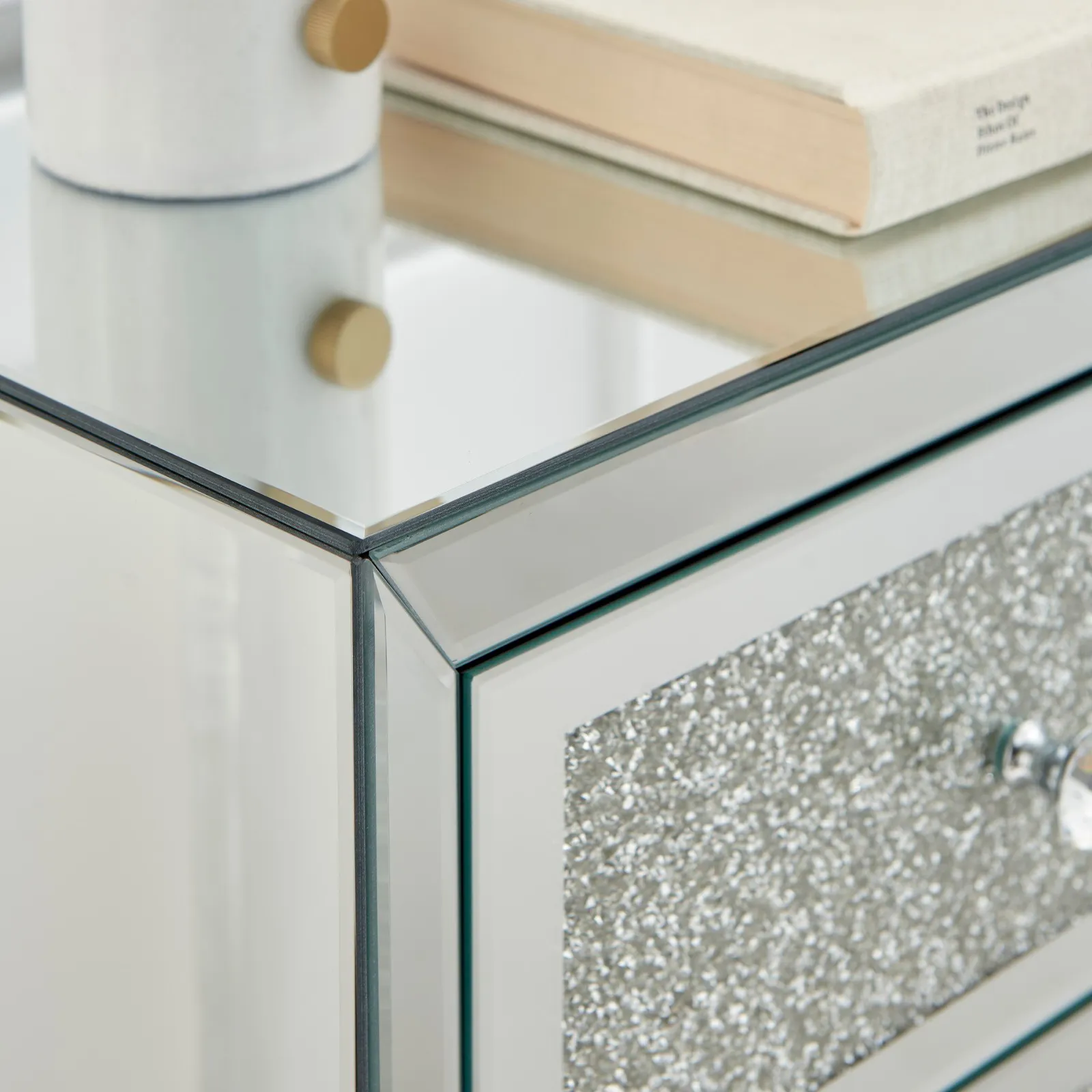 FurnitureboxUK Stella Crushed Diamond Effect Mirrored 3 Drawer Bedside Table in Silver 5
